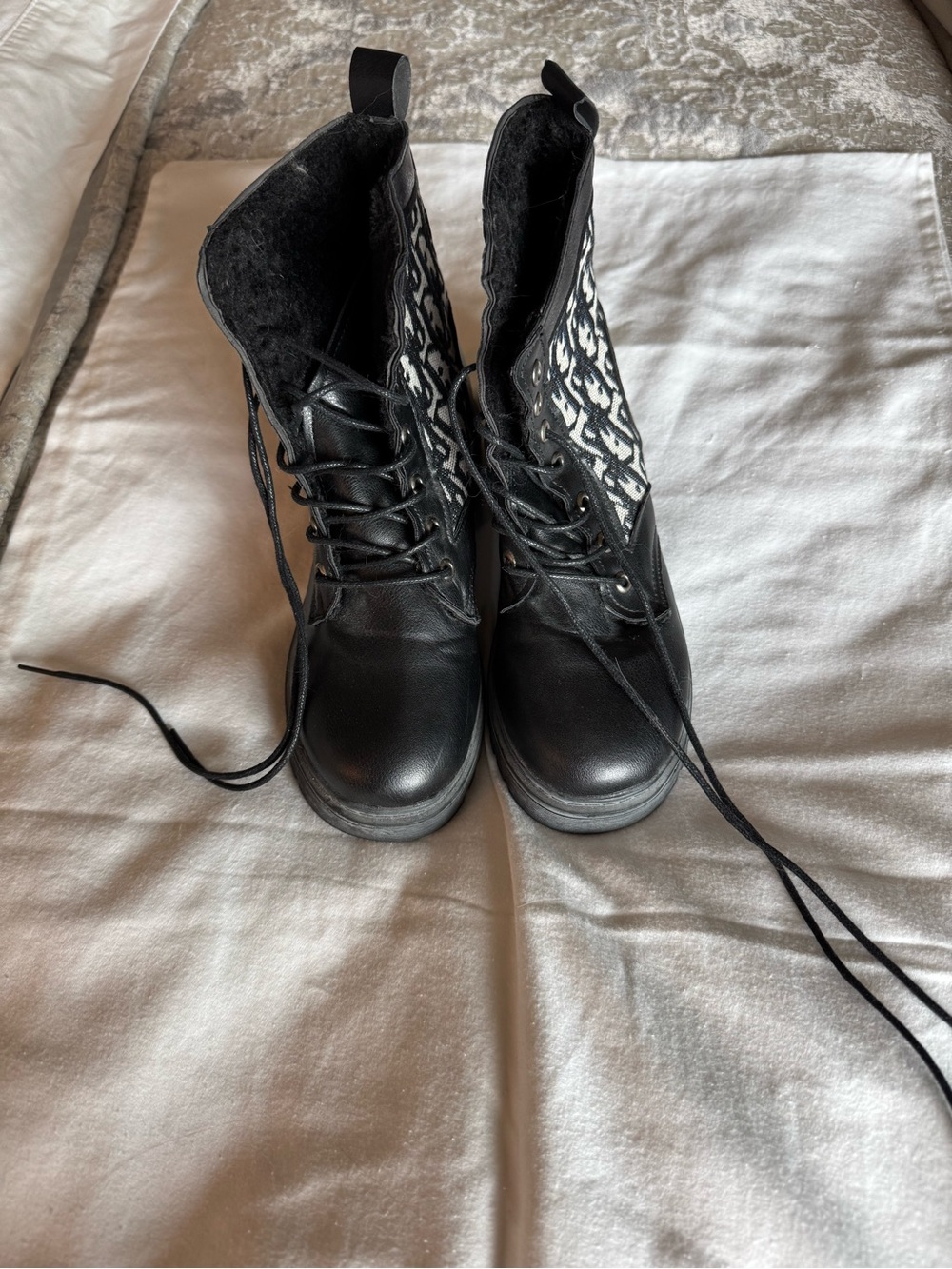 Dior Black and White Lace-Up Combat Booties